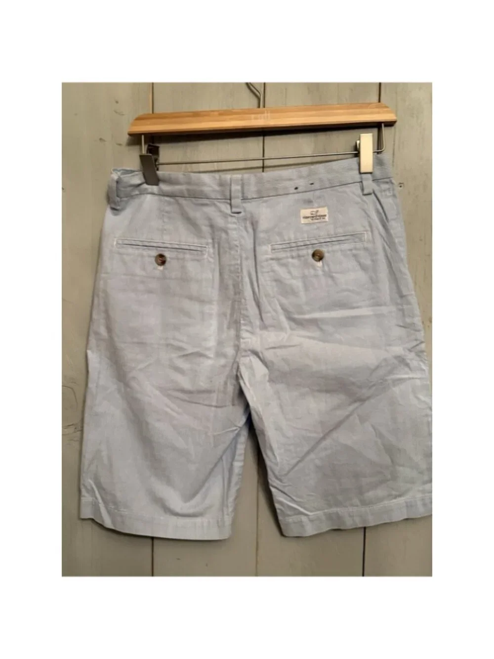 Vineyard Vines Boys Blue Striped Cotton Seersucker Bermuda Chino Shorts Sz-18